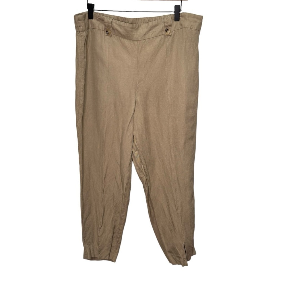 Laura Tan Linen Lightweight Tan Pants Split Hem Size 14
